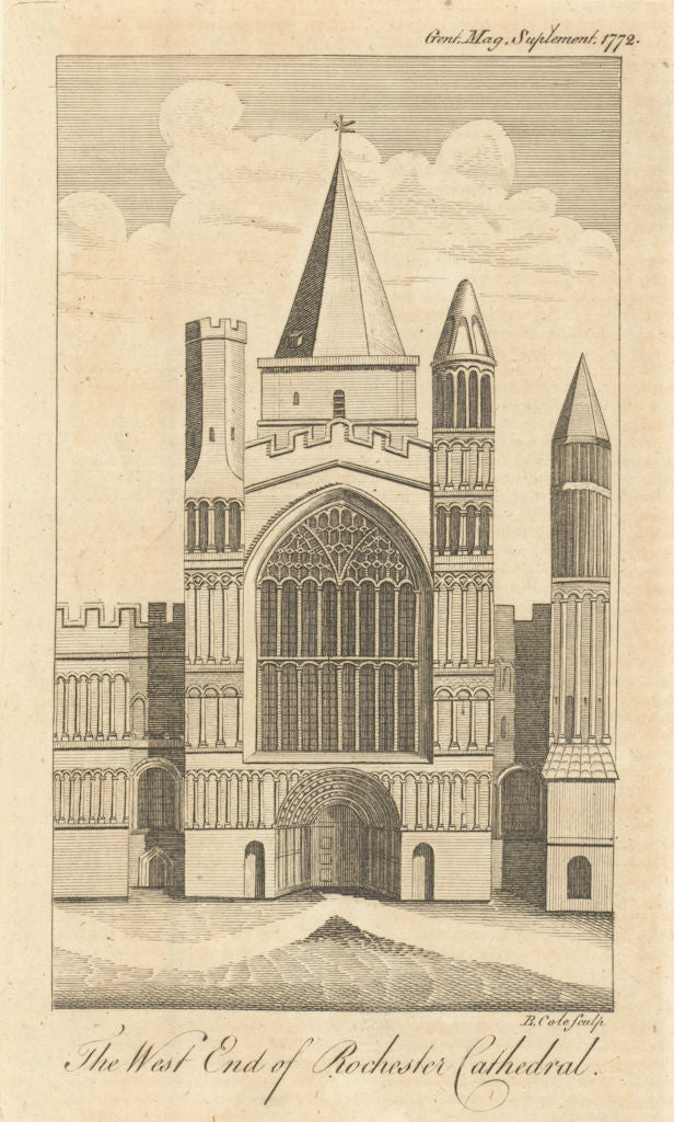 Elevation of the west end of the Rochester Cathedral, Kent. Gent's Mag 1772